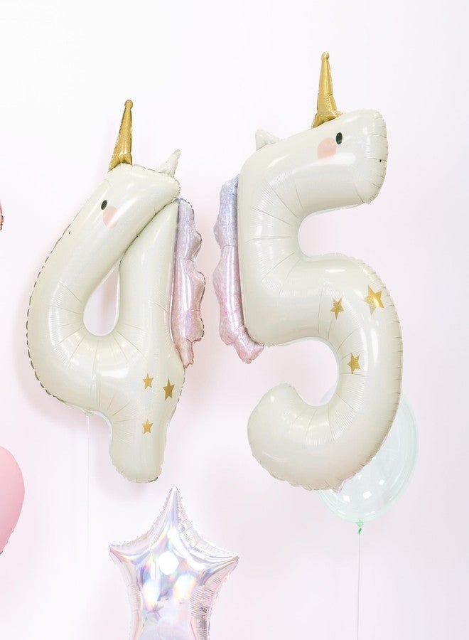 بارتي ديكو بالون يونيكورن رقم 4 من PartyDeco، مقاس 36.5 بوصة - بالون رقم عيد ميلاد من رقائق معدنية ثلاثية الأبعاد للبنات، زينة عيد ميلاد يونيكورن الرابع، يُملأ بالهواء أو الهيليوم - Image 2